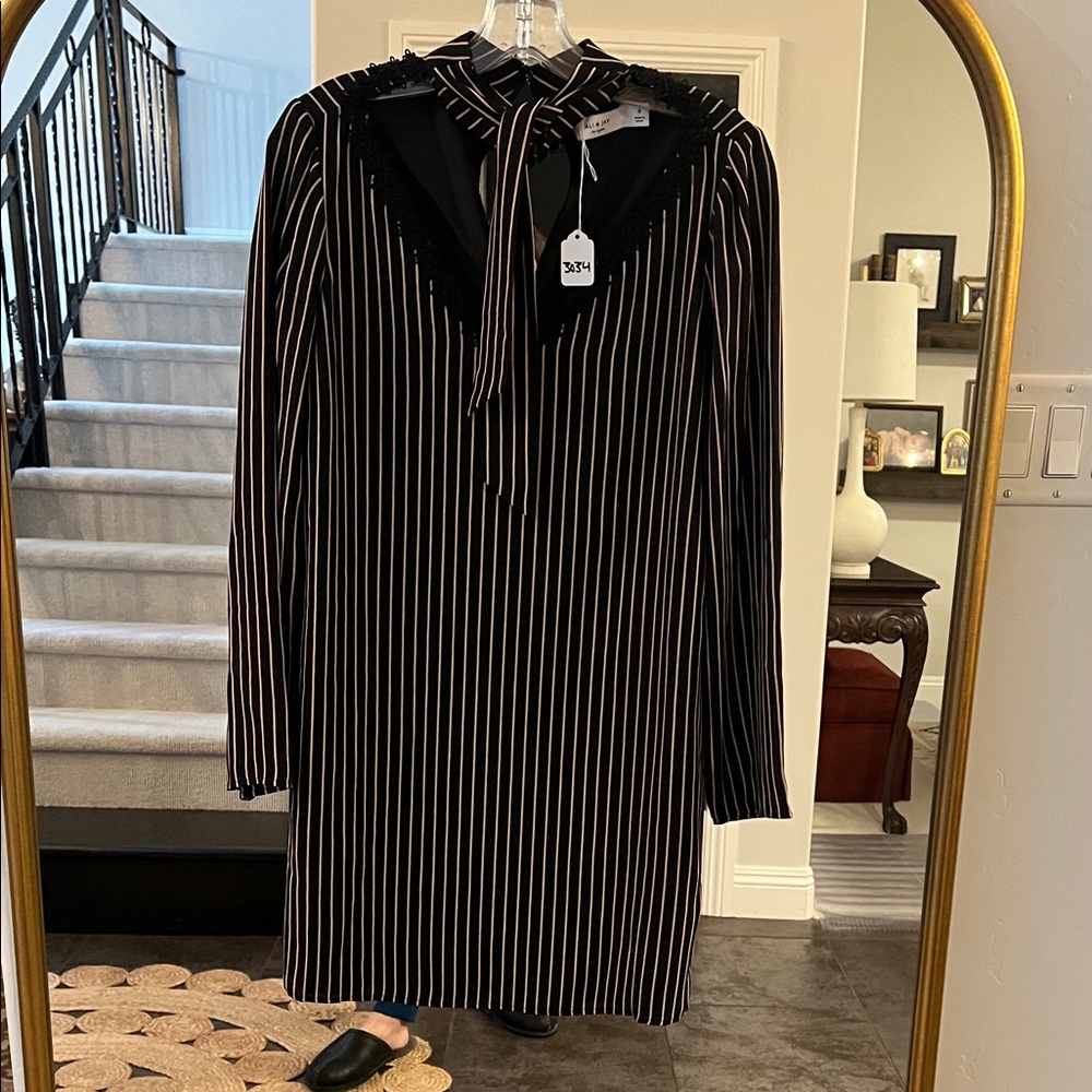 ALI & JAY Elegant Black and White Pinstripe Dress